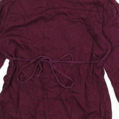 deben Womens Purple 100% Cotton Basic Button-Up Size 10 V-Neck - Tie Detail