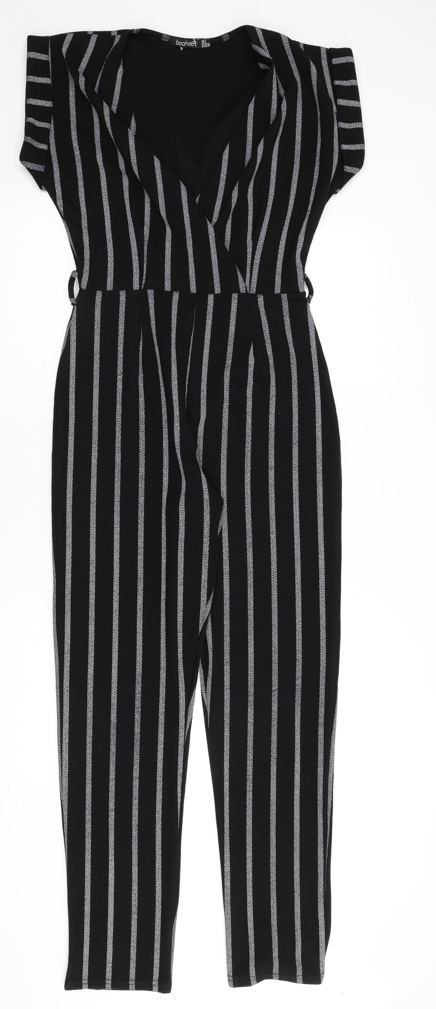 Boohoo Womens Black Striped Polyester Jumpsuit One-Piece Size 8 L27 in Pullover