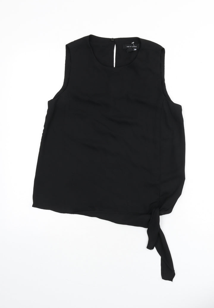 New Look Womens Black Polyester Basic Tank Size 8 Round Neck - Tie Front