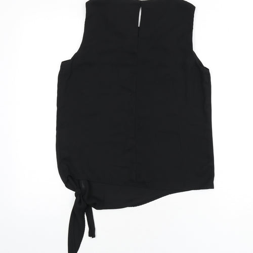 New Look Womens Black Polyester Basic Tank Size 8 Round Neck - Tie Front