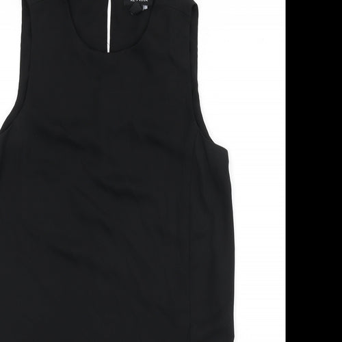 New Look Womens Black Polyester Basic Tank Size 8 Round Neck - Tie Front