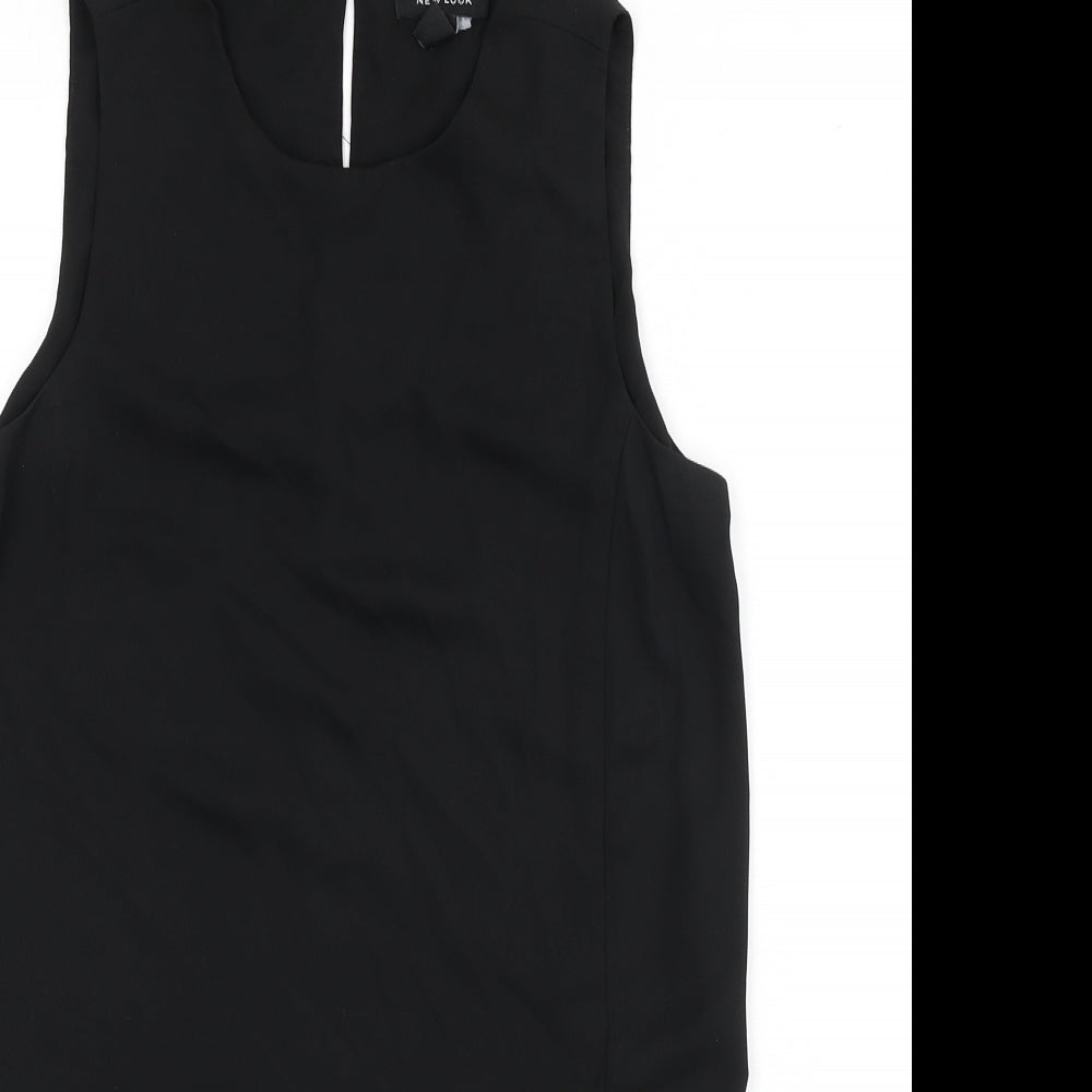 New Look Womens Black Polyester Basic Tank Size 8 Round Neck - Tie Front