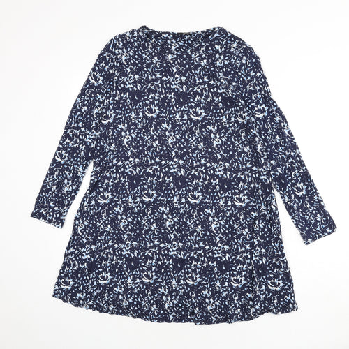 M&Co Womens Blue Geometric Viscose A-Line Size 10 Round Neck Pullover