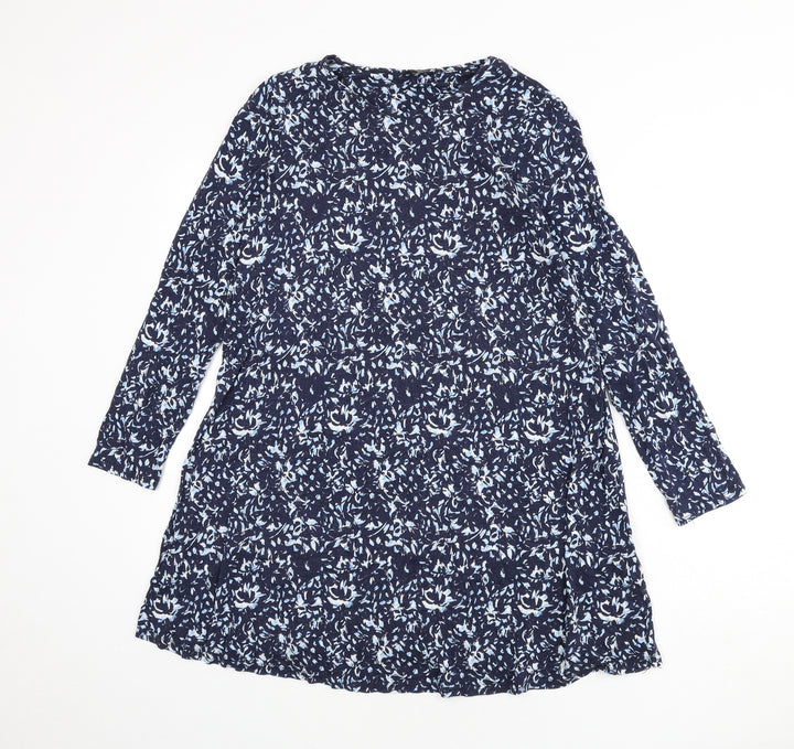 M&Co Womens Blue Geometric Viscose A-Line Size 10 Round Neck Pullover