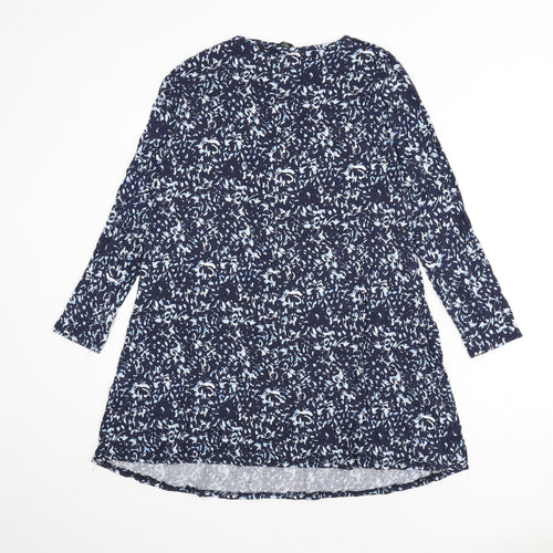M&Co Womens Blue Geometric Viscose A-Line Size 10 Round Neck Pullover