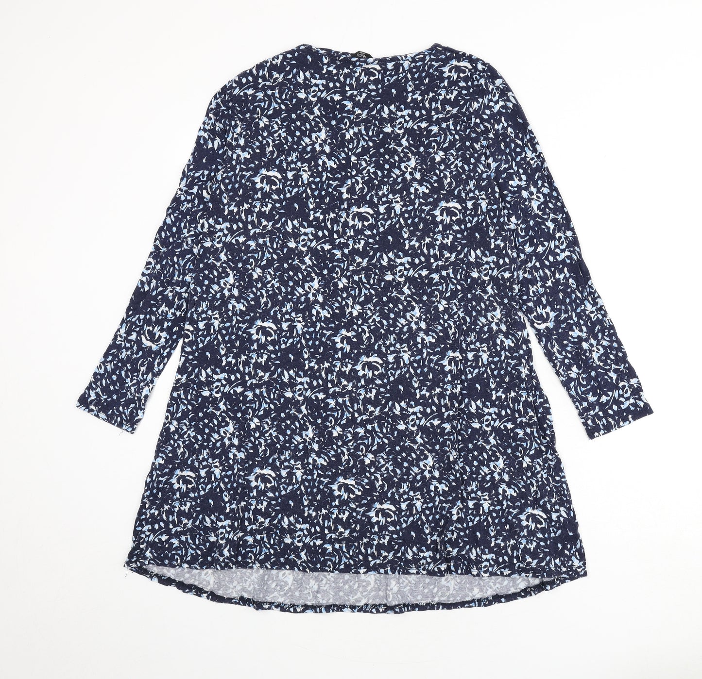 M&Co Womens Blue Geometric Viscose A-Line Size 10 Round Neck Pullover