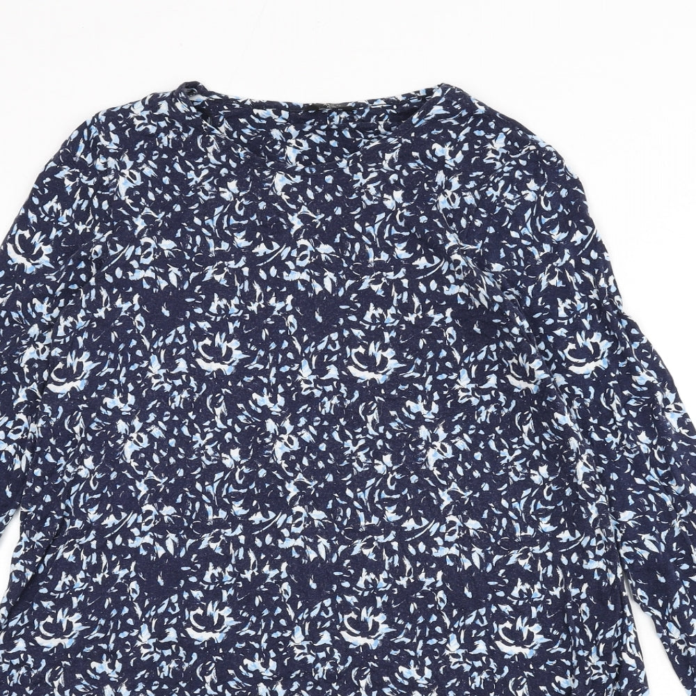 M&Co Womens Blue Geometric Viscose A-Line Size 10 Round Neck Pullover
