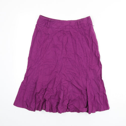 BHS Womens Purple Linen Flare Skirt Size 8 Zip
