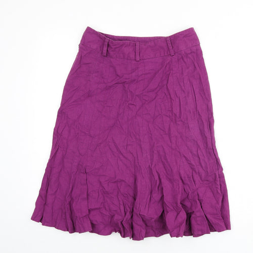 BHS Womens Purple Linen Flare Skirt Size 8 Zip