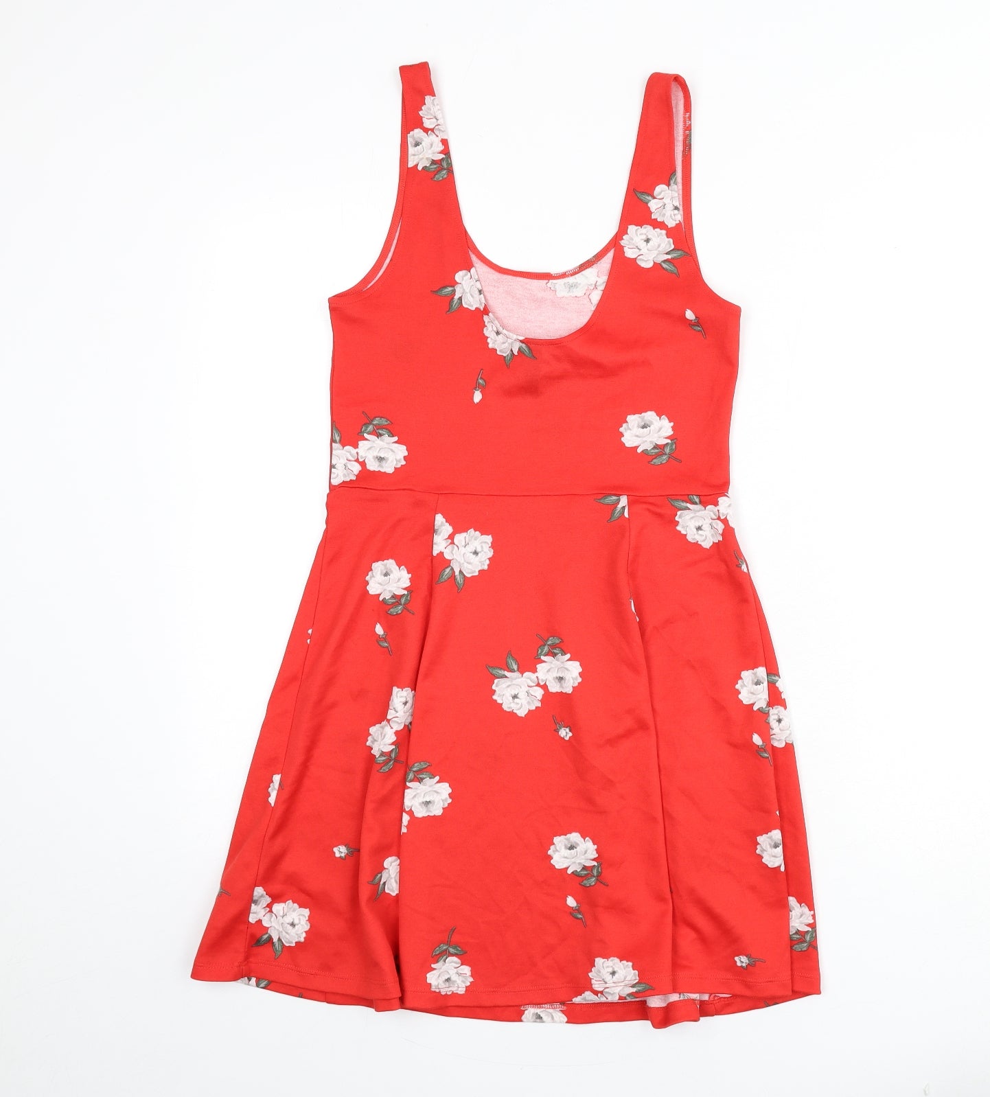 Divided by H&M Womens Red Floral Polyester Skater Dress Size 10 Scoop Neck Pullover