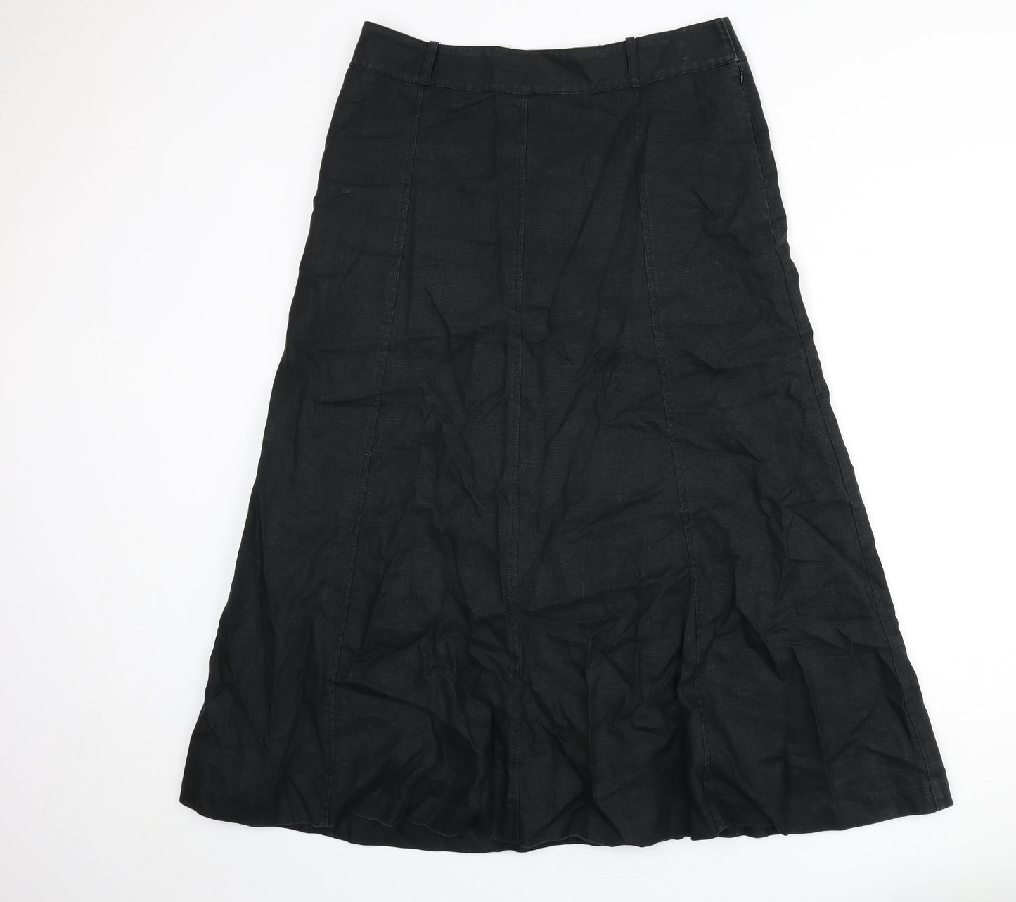 NEXT Womens Black Linen Flare Skirt Size 14 Zip