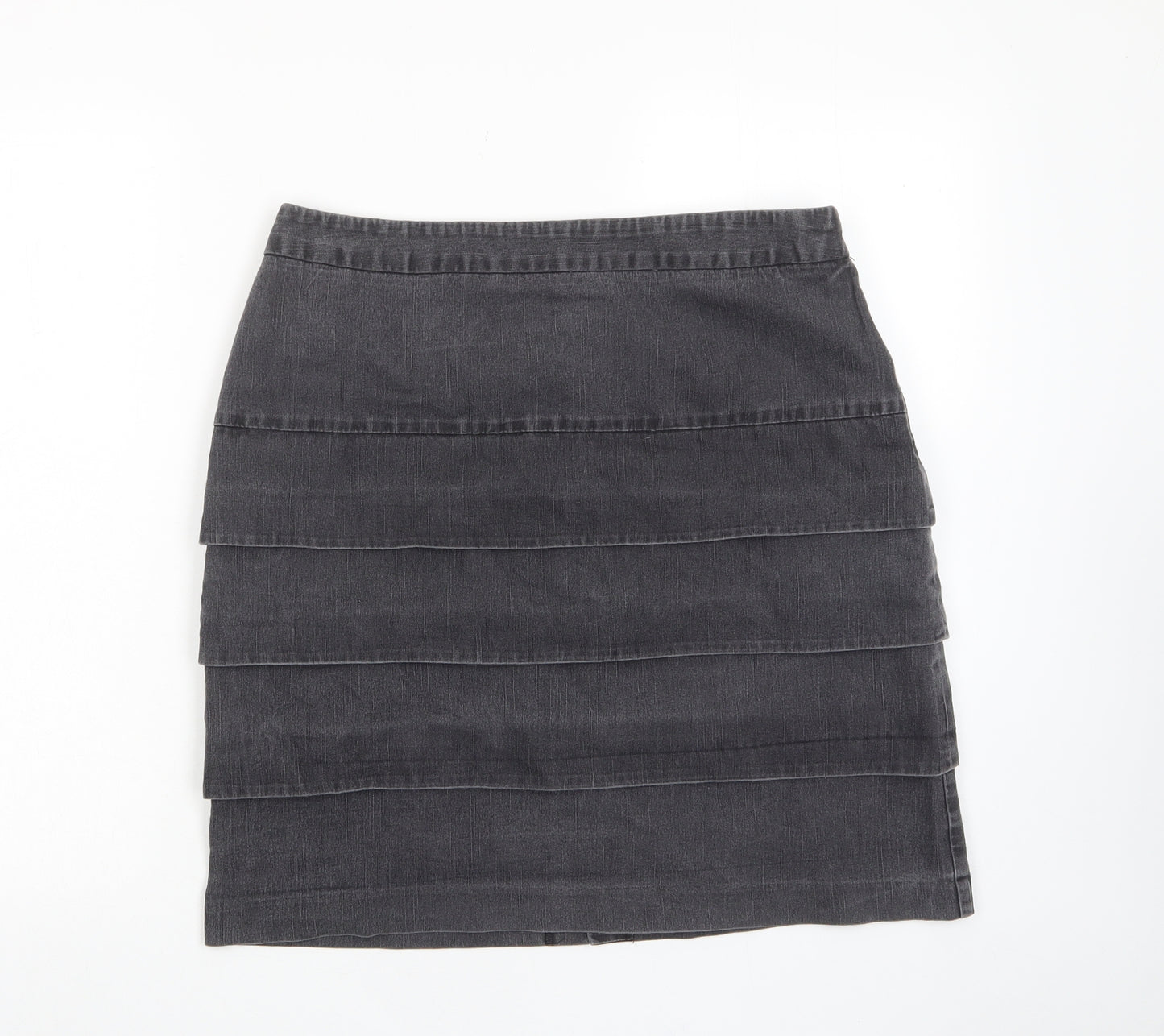 Larry Levine Womens Grey Cotton A-Line Skirt Size 12 Zip - Layered