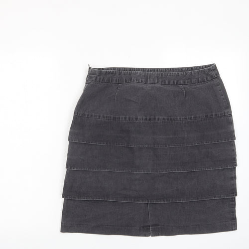 Larry Levine Womens Grey Cotton A-Line Skirt Size 12 Zip - Layered