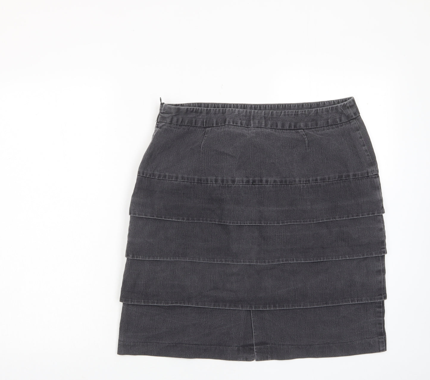 Larry Levine Womens Grey Cotton A-Line Skirt Size 12 Zip - Layered
