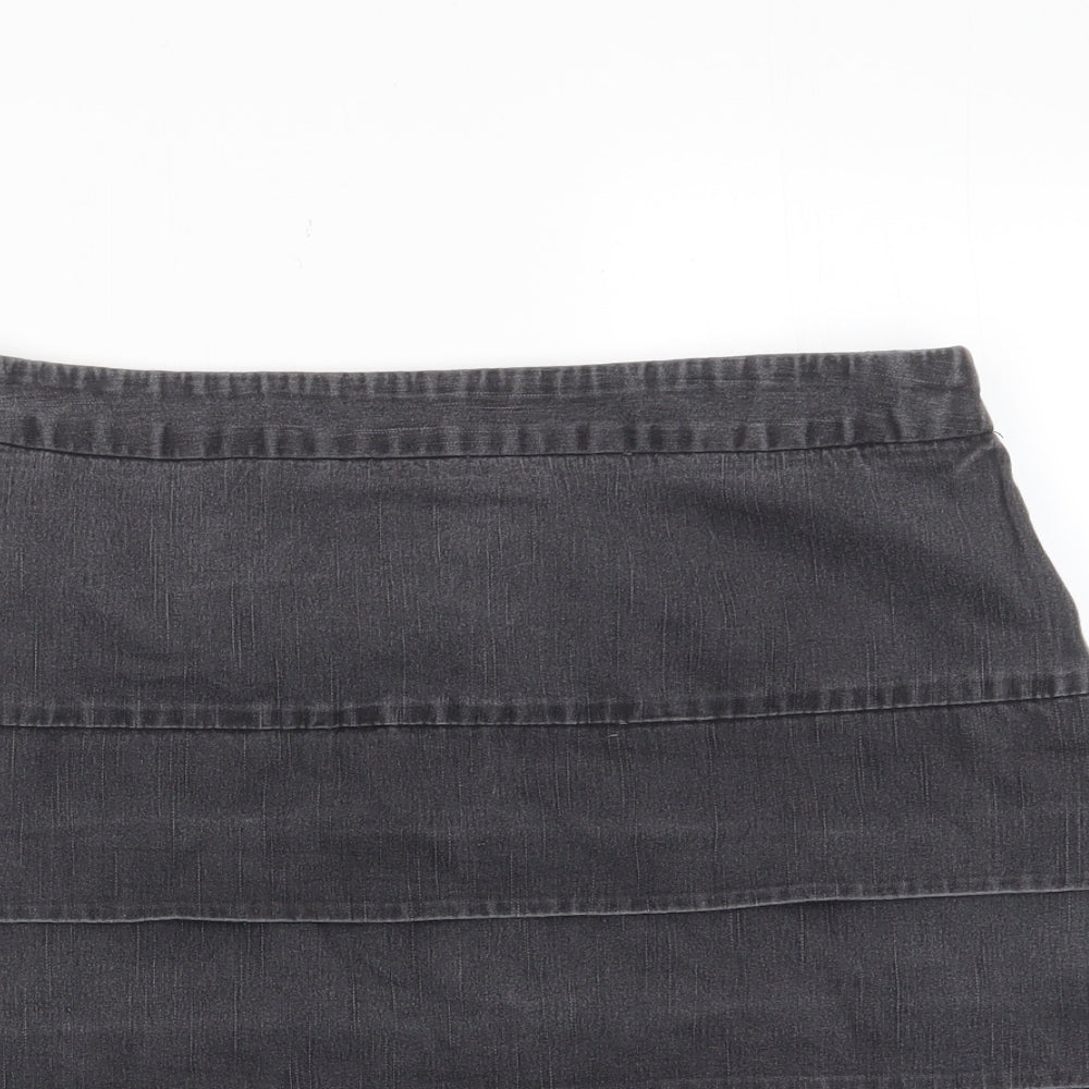 Larry Levine Womens Grey Cotton A-Line Skirt Size 12 Zip - Layered