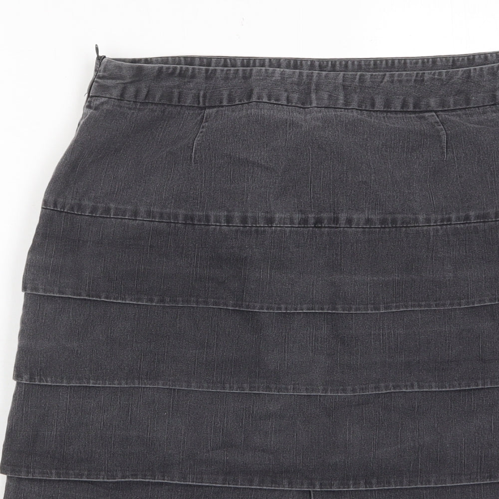 Larry Levine Womens Grey Cotton A-Line Skirt Size 12 Zip - Layered