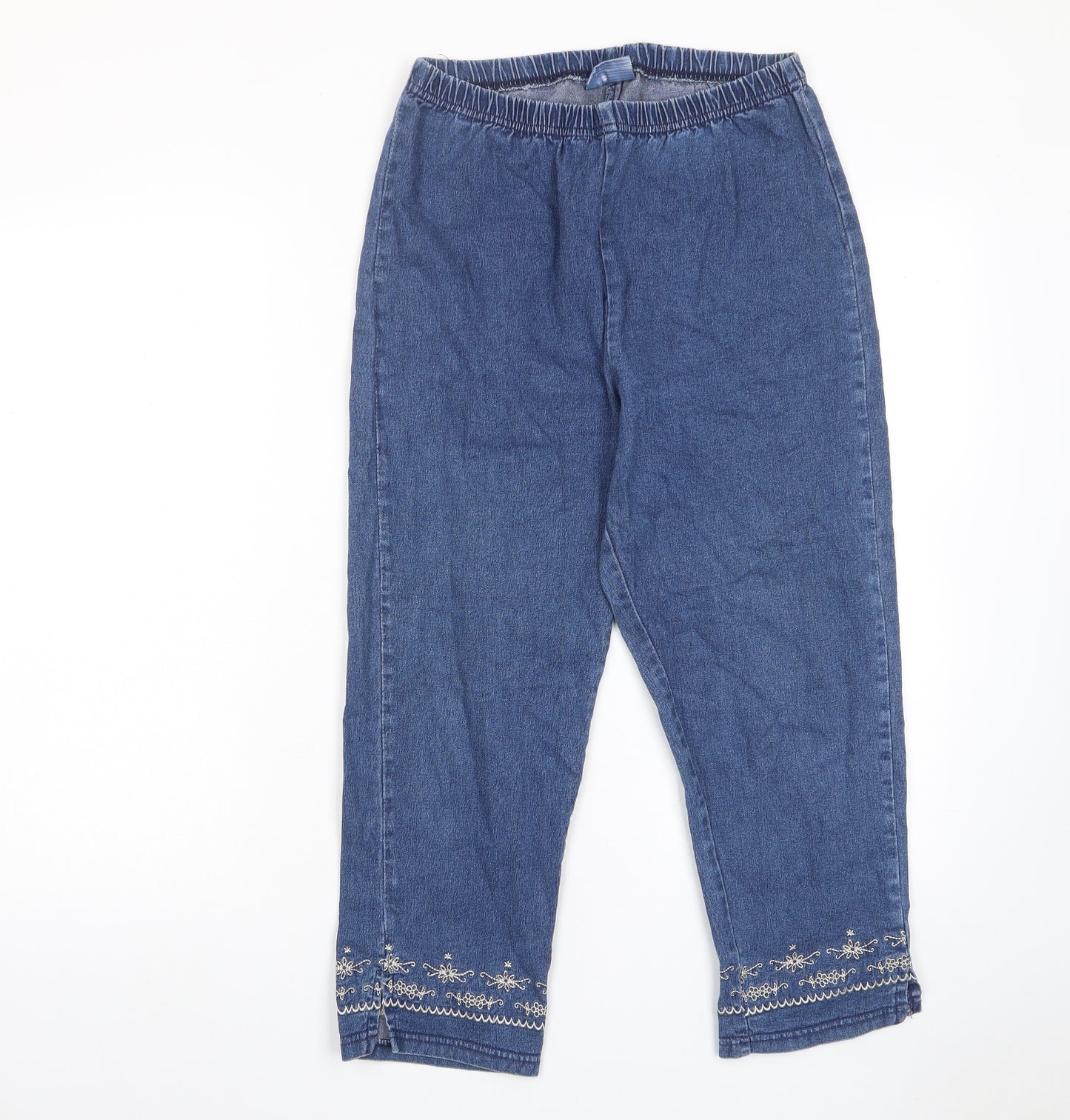 East Coast Womens Blue Fair Isle Cotton Cropped Jeans Size 18 L22 in Regular - Check measurements, Embroided