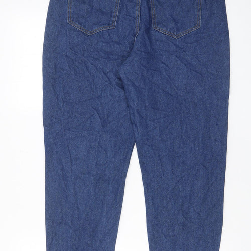 Boohoo Womens Blue Cotton Mom Jeans Size 12 L29 in Regular Zip - Pockets, Belt Loops