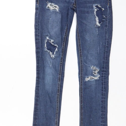New Look Girls Blue Cotton Skinny Jeans Size 9 Years L23 in Regular Zip - Pockets, Belt Loops
