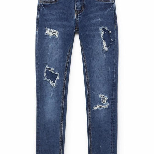 New Look Girls Blue Cotton Skinny Jeans Size 9 Years L23 in Regular Zip - Pockets, Belt Loops