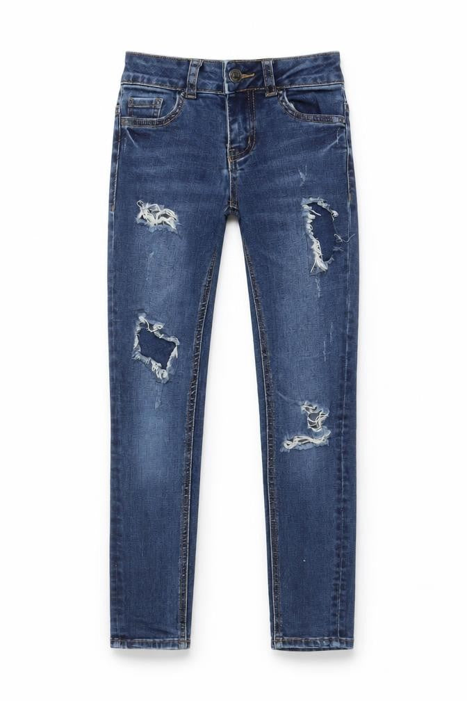 New Look Girls Blue Cotton Skinny Jeans Size 9 Years L23 in Regular Zip - Pockets, Belt Loops