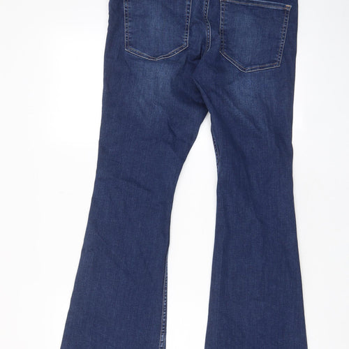 H&M Womens Blue Cotton Flared Jeans Size 16 L31 in Regular Zip - Pockets, Belt Loops