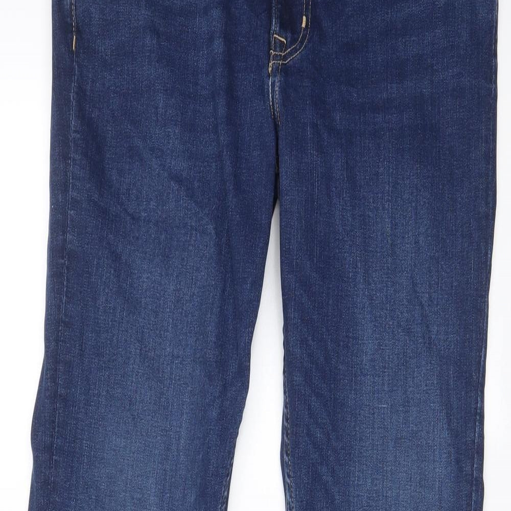 H&M Womens Blue Cotton Flared Jeans Size 16 L31 in Regular Zip - Pockets, Belt Loops