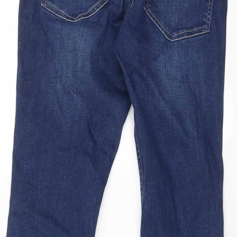 H&M Womens Blue Cotton Flared Jeans Size 16 L31 in Regular Zip - Pockets, Belt Loops