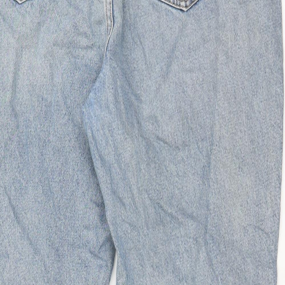 New Look Womens Blue Floral Cotton Mom Jeans Size 18 L27 in Regular Zip - Pockets, Belt Loops, Embroided