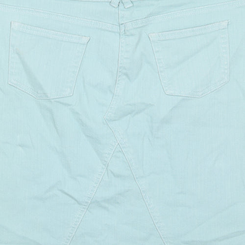 BHS Womens Blue Cotton A-Line Skirt Size 14 Zip - Pockets, Belt Loops, Embroided