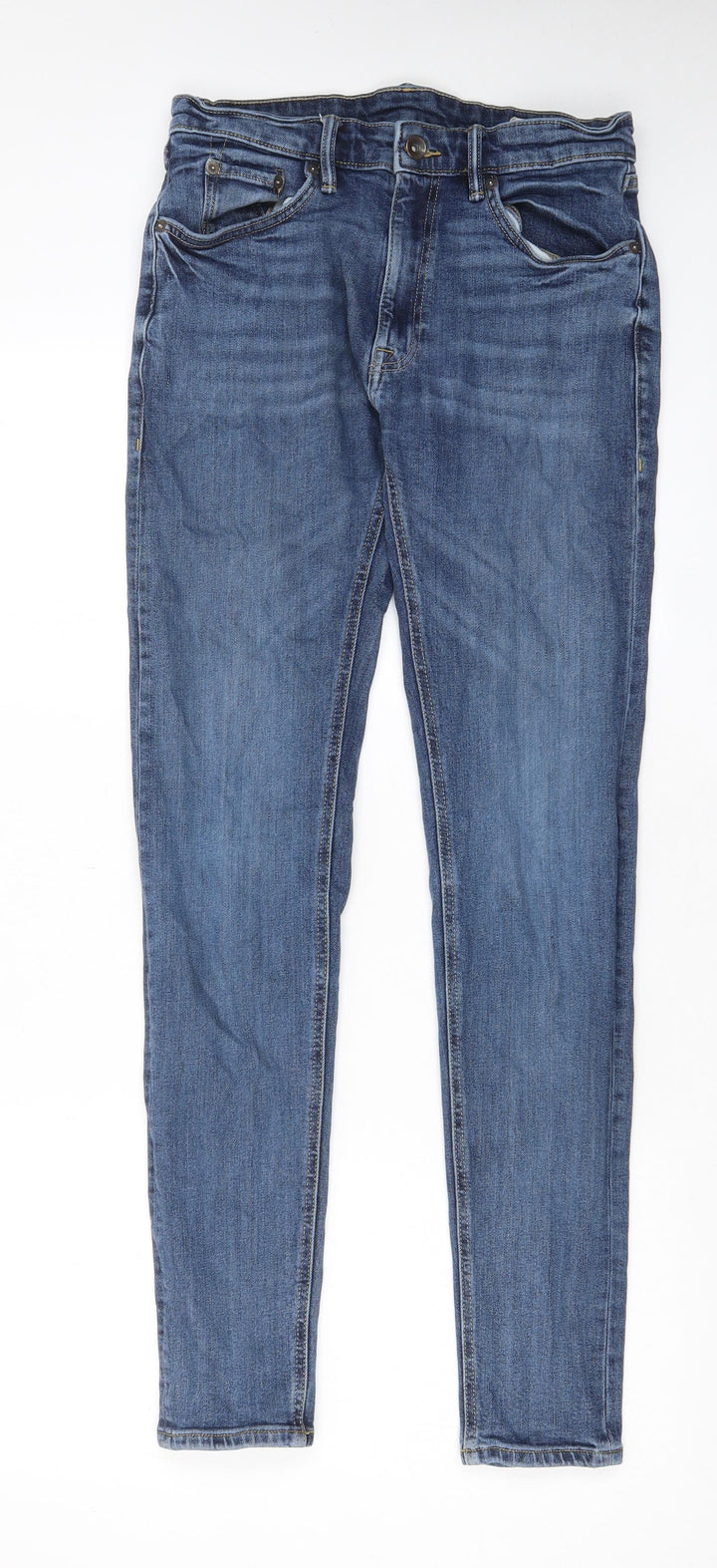 Marks and Spencer Mens Blue Cotton Skinny Jeans Size 30 in L33 in Regular Zip - Pockets, Belt Loops