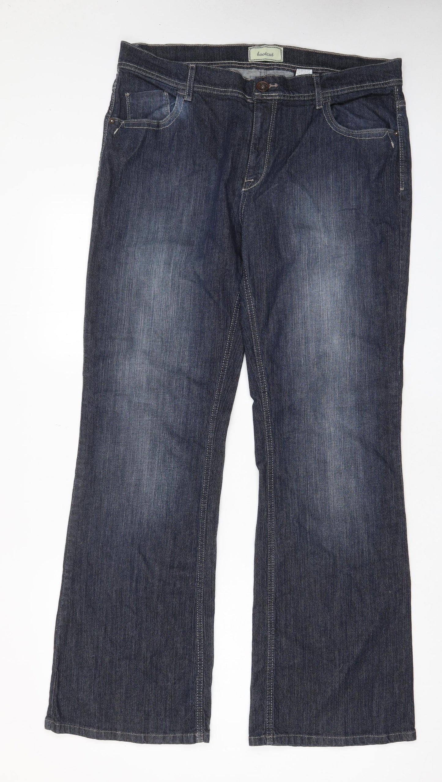 NEXT Womens Blue Cotton Bootcut Jeans Size 18 L33 in Regular Zip - Pockets, Belt Loops
