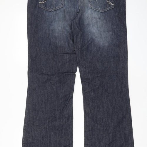 NEXT Womens Blue Cotton Bootcut Jeans Size 18 L33 in Regular Zip - Pockets, Belt Loops