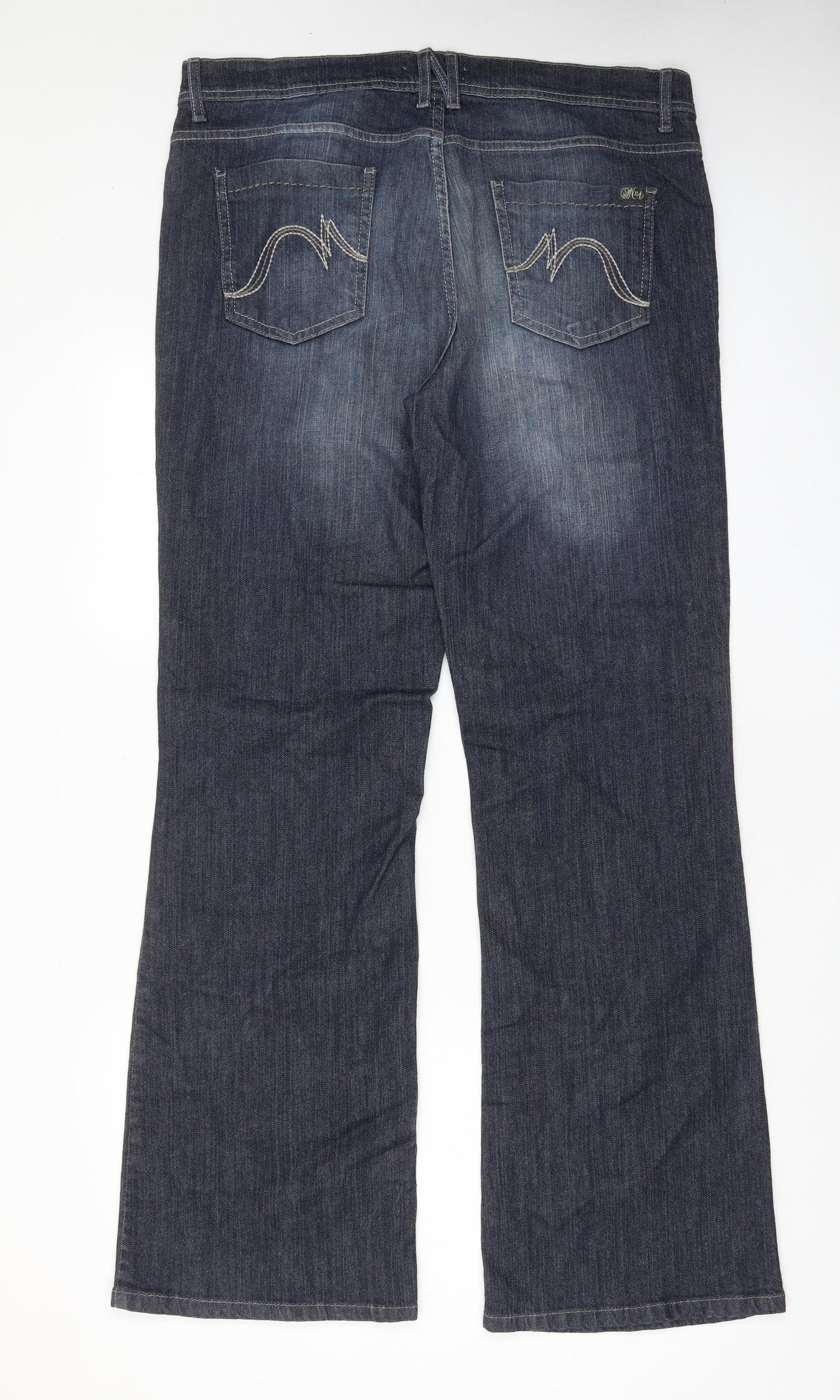 NEXT Womens Blue Cotton Bootcut Jeans Size 18 L33 in Regular Zip - Pockets, Belt Loops