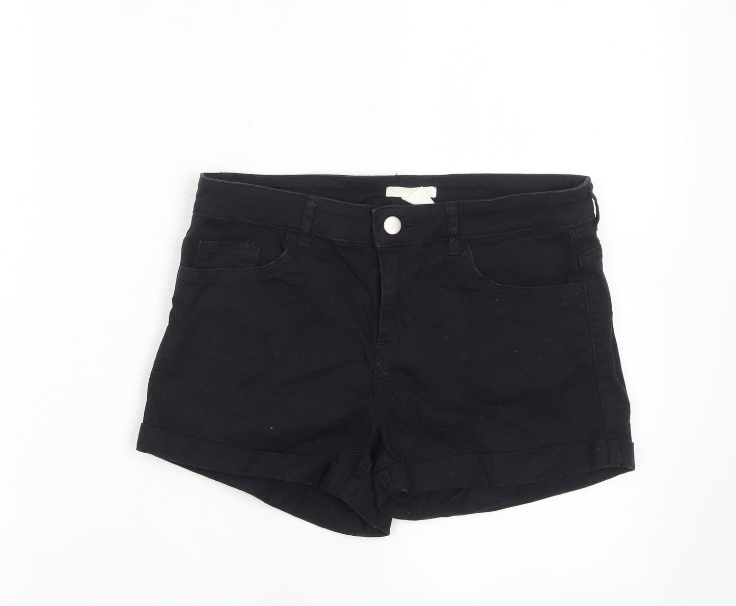H&M Womens Black Cotton Basic Shorts Size 8 Regular Zip - Pockets, Belt Loops