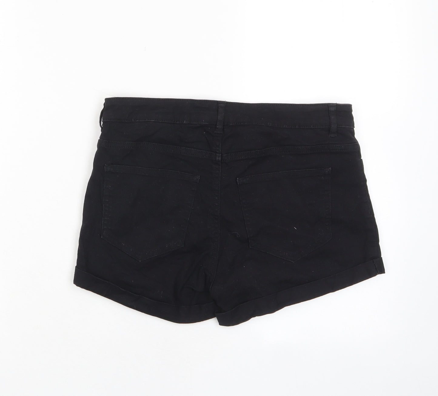 H&M Womens Black Cotton Basic Shorts Size 8 Regular Zip - Pockets, Belt Loops