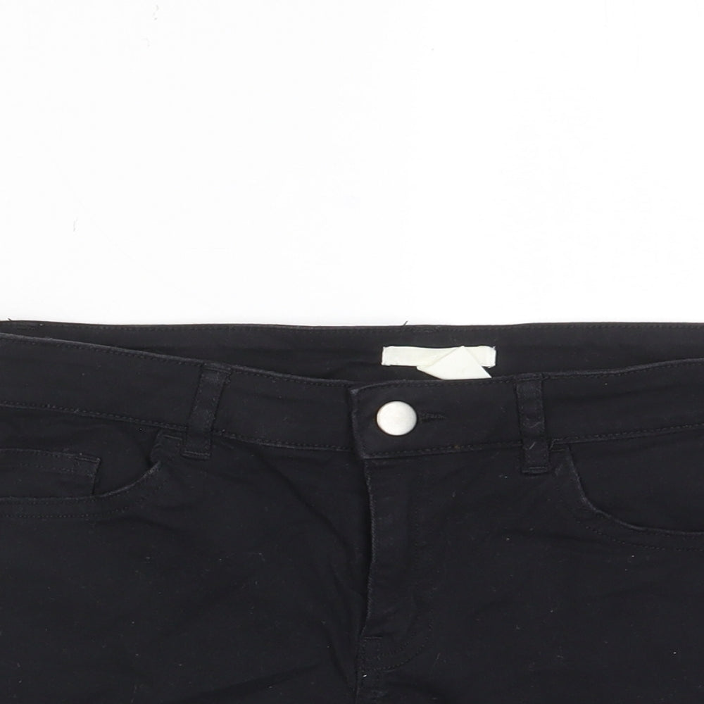 H&M Womens Black Cotton Basic Shorts Size 8 Regular Zip - Pockets, Belt Loops