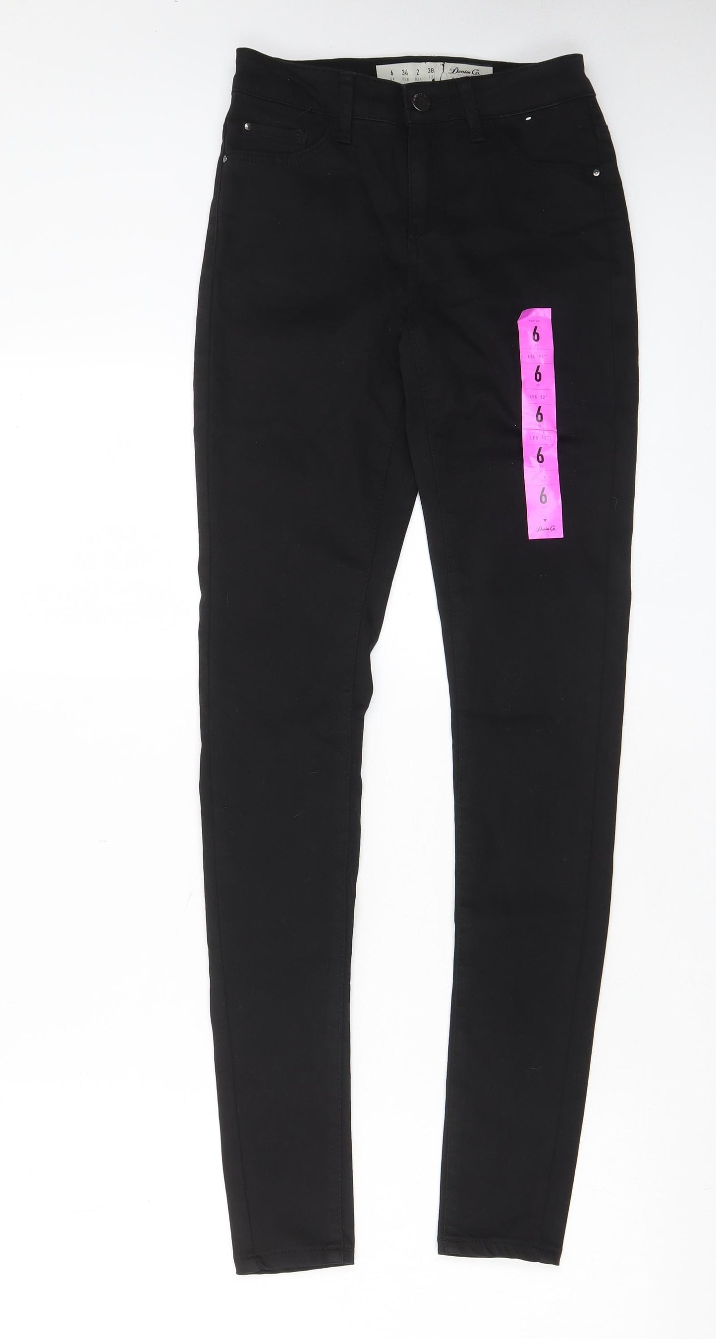 Denim & Co. Womens Black Cotton Skinny Jeans Size 6 L30 in Regular Zip - Pockets, Belt Loops