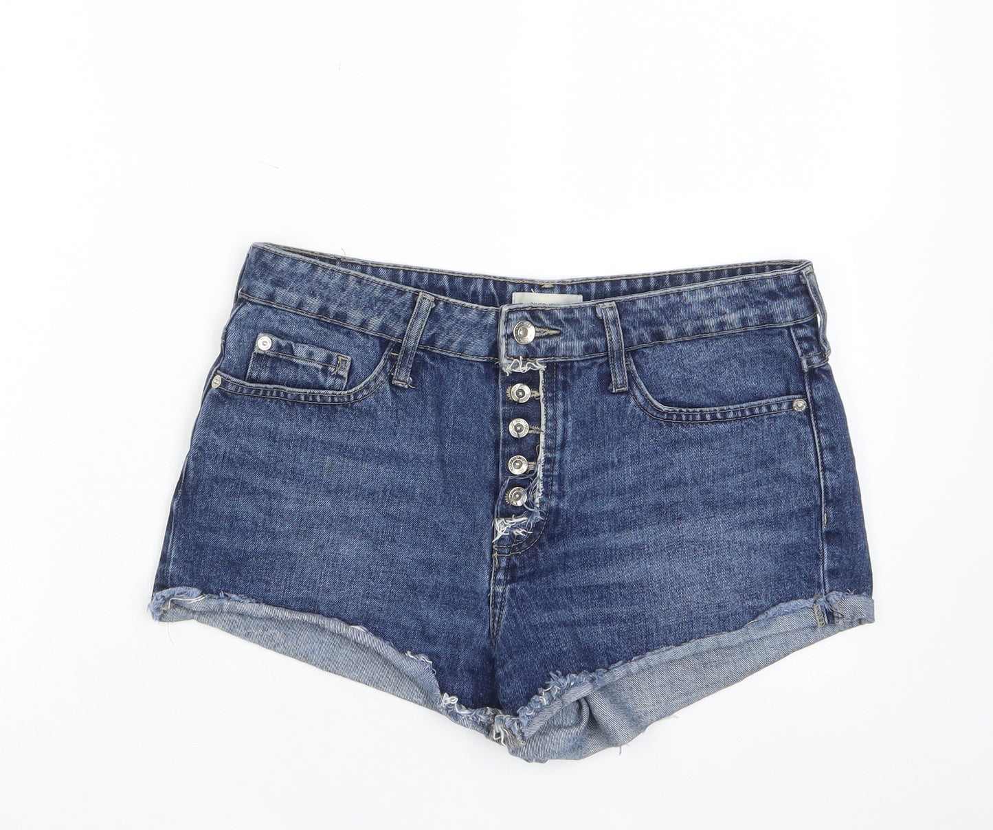 River Island Womens Blue Cotton Basic Shorts Size 10 Regular Zip - Pockets, Belt Loops
