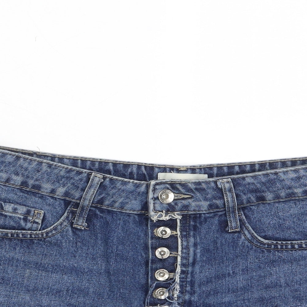 River Island Womens Blue Cotton Basic Shorts Size 10 Regular Zip - Pockets, Belt Loops