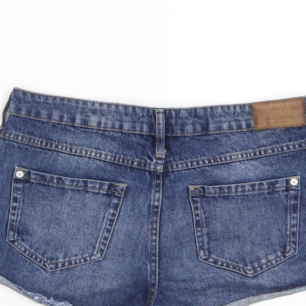 River Island Womens Blue Cotton Basic Shorts Size 10 Regular Zip - Pockets, Belt Loops