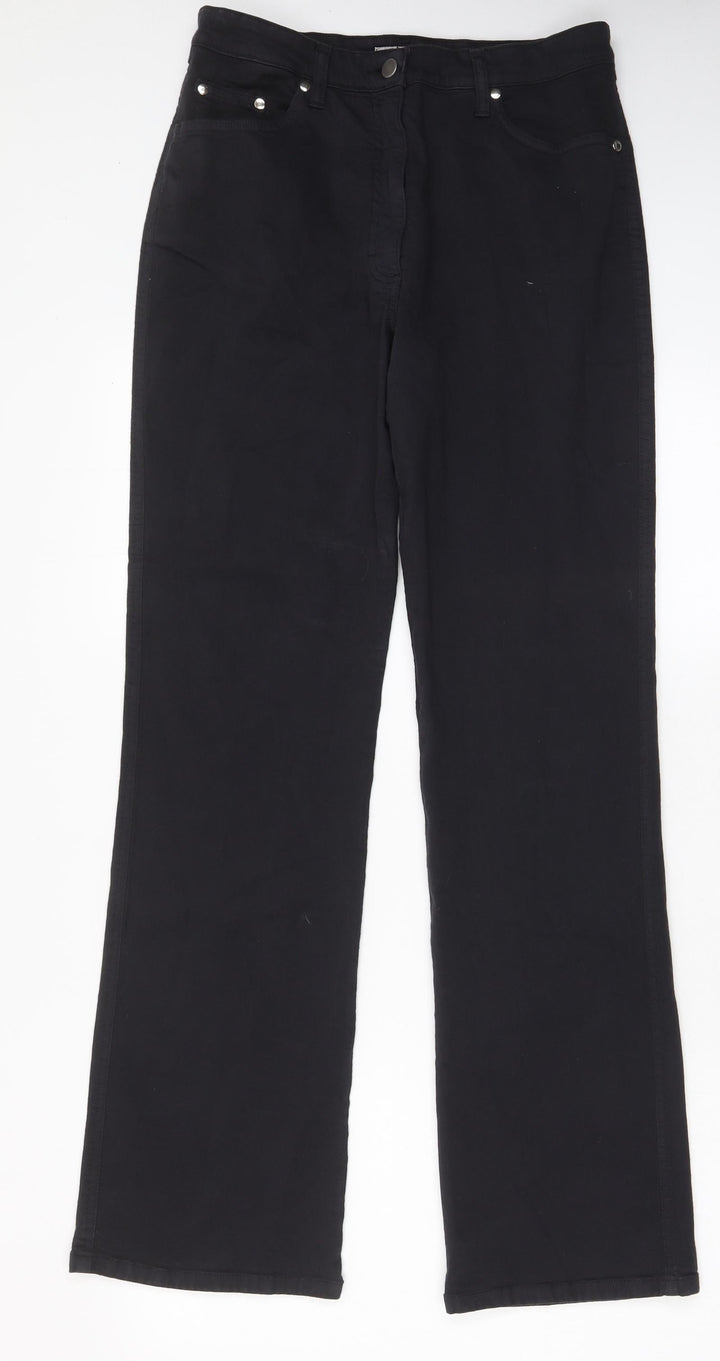 Dolorse Womens Black Cotton Straight Jeans Size 12 L32 in Regular Zip - Pockets, Belt Loops