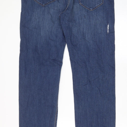 Marks and Spencer Mens Blue Cotton Straight Jeans Size 36 in L33 in Regular Zip - Pockets, Belt Loops