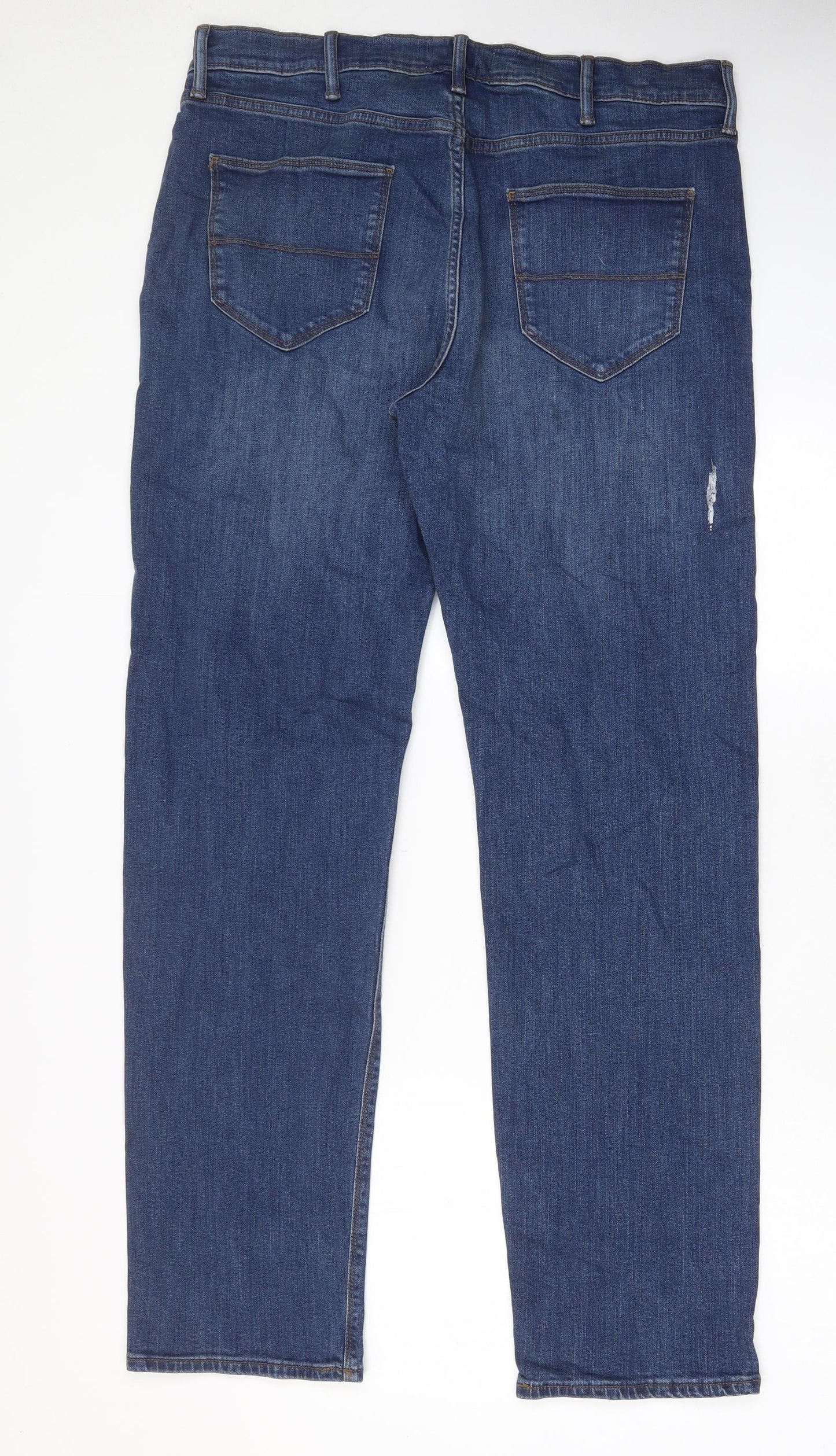 Marks and Spencer Mens Blue Cotton Straight Jeans Size 36 in L33 in Regular Zip - Pockets, Belt Loops