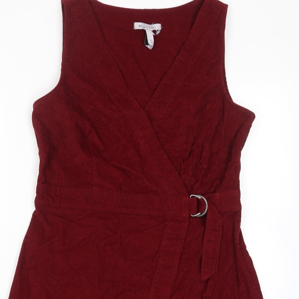Bravissimo Womens Red Cotton A-Line Size 12 V-Neck Zip - Pleated, Belted