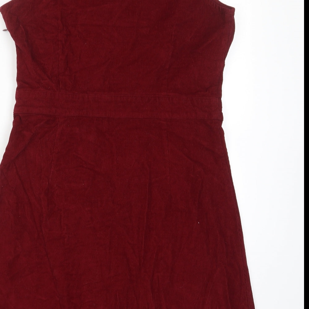 Bravissimo Womens Red Cotton A-Line Size 12 V-Neck Zip - Pleated, Belted