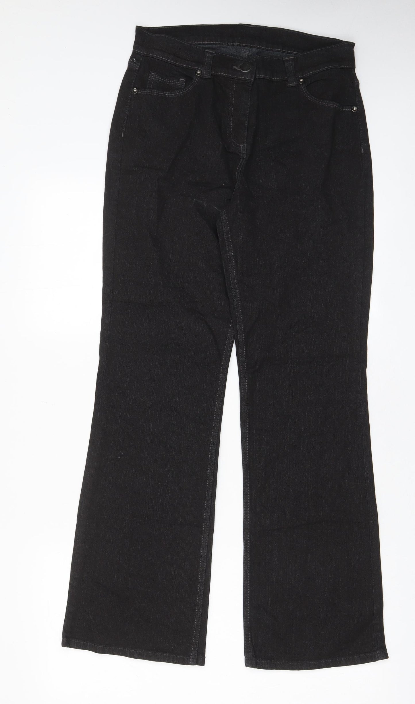 Marks and Spencer Womens Black Cotton Bootcut Jeans Size 10 L30 in Regular Zip - Pockets, Belt Loops
