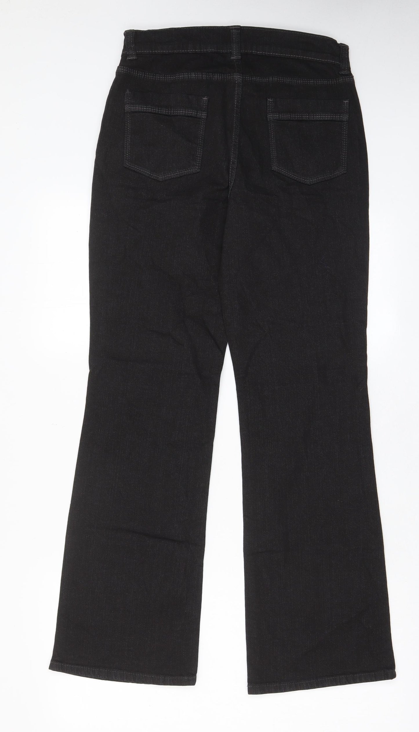 Marks and Spencer Womens Black Cotton Bootcut Jeans Size 10 L30 in Regular Zip - Pockets, Belt Loops