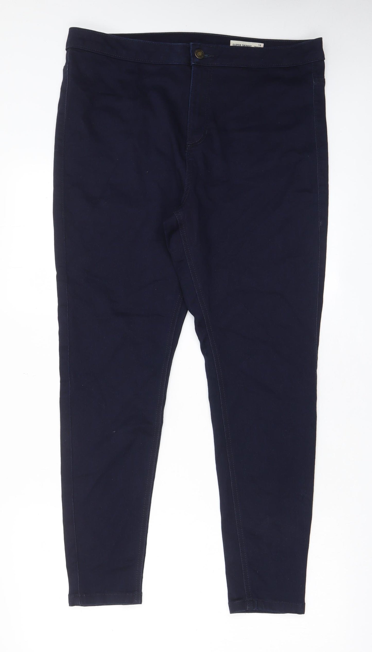 Marks and Spencer Womens Blue Cotton Skinny Jeans Size 18 L28 in Regular Zip - Pockets