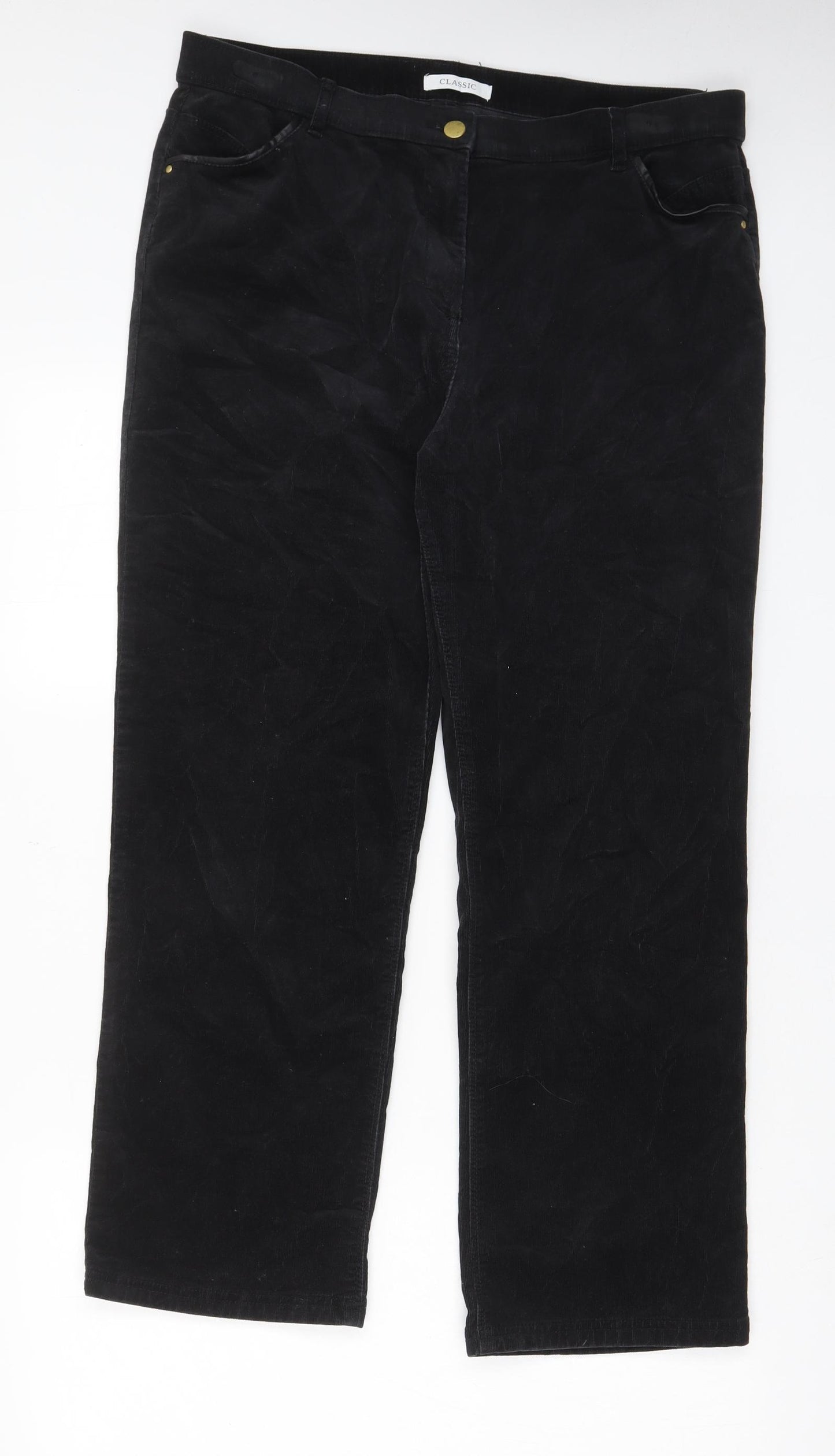 Classic Womens Black Cotton Trousers Size 16 L27 in Regular Zip - Pockets, Belt Loops